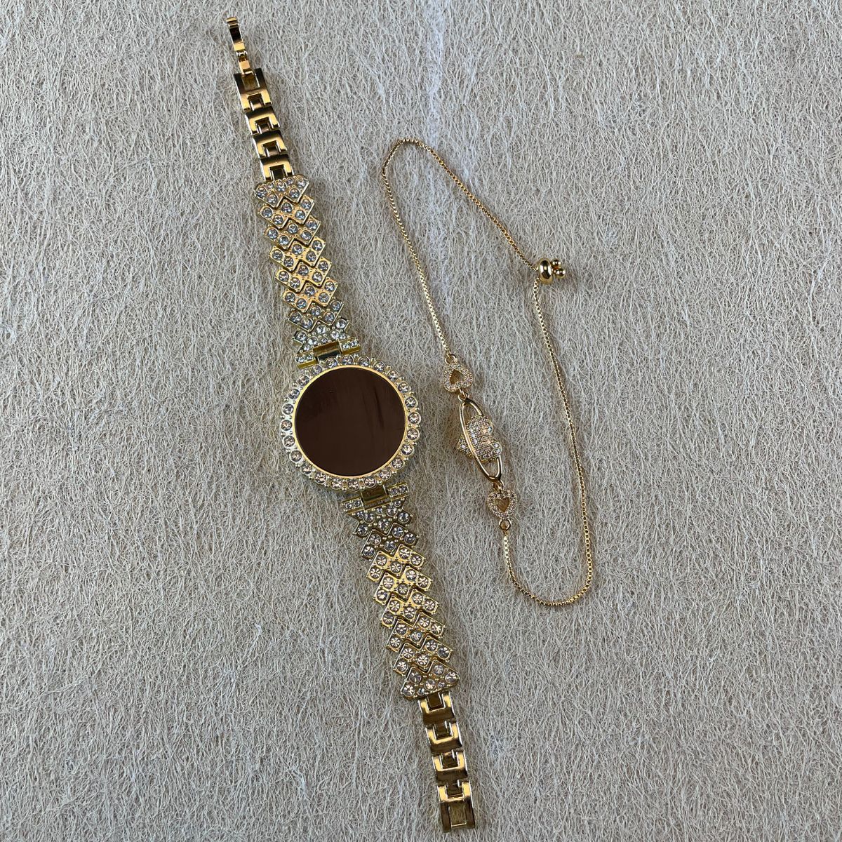 Gold-Toned Bling Watch and Bracelet Set