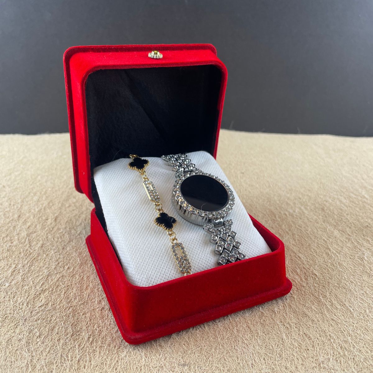 Silver-Tone Crystal Watch and Bracelet Set