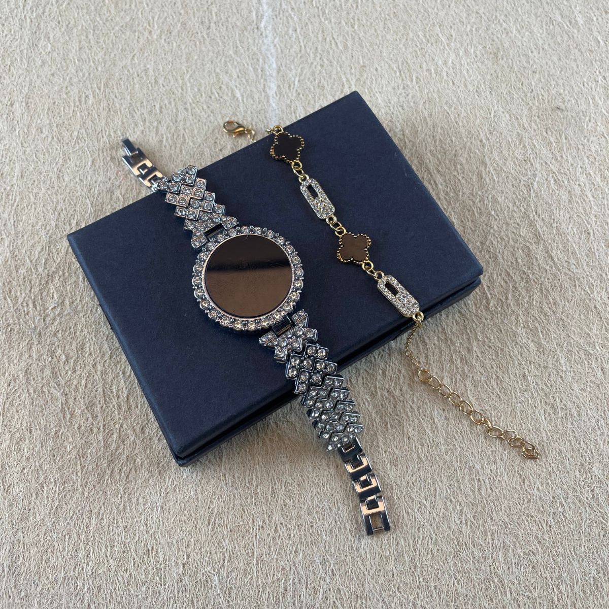Silver-Tone Crystal Watch and Bracelet Set