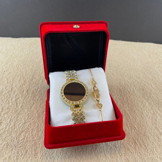 Gold-Toned Bling Watch and Bracelet Set